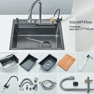 FIBILA Wasbak - Wastafel - Spoelbak - Gootsteen - Kraanset - Bekerwasmachine - Zeepdispenser - Waterval Kraan - RVS - 60X45CM - Met Zeepdispenser
