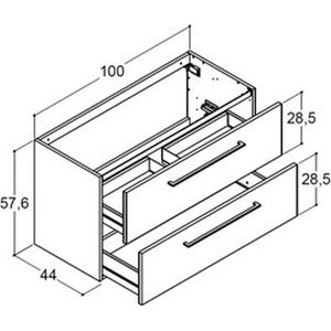 Plieger Qubic wastafelonderbouwkast m. 2 laden 100x44x57.6cm m. ladeverdeler in bovenste lade structuurgrijs