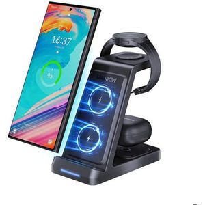 3-in-1 draadloze oplader voor Samsung-inductielader voor Samsung S25-S20, Z Fold/Flip, Galaxy Watch 3-6/Active, Buds