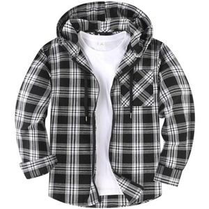 Geruit Heren Flanellen Overhemd met Capuchon en Rits - Hoodie Houthakkers Overhemd voor Werk, Wandelen en Kamperen