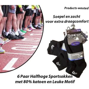 6 Paar Sneakersokken met 80% Katoen en Leuke Motif 39-42 Wit