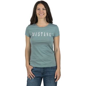 Mustang Dames T-Shirt Alexia C Logo slim fit Turkoois S Ronde Hals Volwassenen Basic T-shirt met korte mouwen en ronde hals gemaakt van 100% katoen