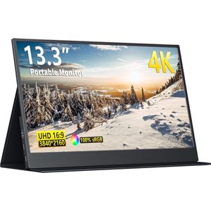 Draagbare 4K Monitor 13,3 inch - UHD IPS Laptop Display met Dual USB C en HDMI