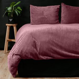 Droomtextiel Zachte Teddy Rib Fleece Dekbedovertrek Oud Roze Eenpersoons - 140x200/220 cm - Heerlijk Zachte Teddy Rib