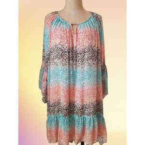 Super gave dames tuniek groen/zalm/zwart One size