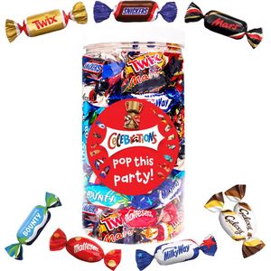 Mars Celebrations mega chocolademix met opschrift ""Pop this party!"" - chocolade van Twix, Snickers, Mars, Bounty, Maltesers, MilkyWay & Galaxy - 580g