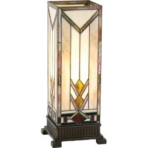 HAES DECO - Tiffany Tafellamp 18x18x45 cm Beige Geel Glas Rechthoek Tiffany Bureaulamp Tiffany Lampen Glas in Lood