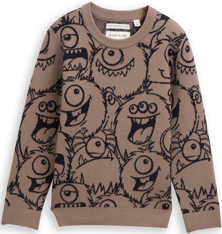 Tom Tailor - Gebreide Trui - Donkerblauw - Bedrukt - Voor Jongens