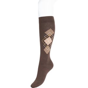Bonnie Doon Dames Kniekous Katoen met Ruiten Argyle Rhombus Fun Kleur Bruin Maat 36/42 Gladde Teennaad - Katoen - Stijlvol - Klassiek - Moderne Twist - Comfortabel - Kniekousen - Voorgewassen - Argyle - Ruiten - Dark Brown - BP241501.108
