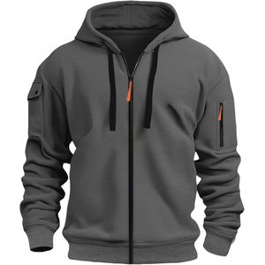 Heren Hoodie met Rits en Lange Mouwen - Casual Fleece Sweatshirt voor Winter