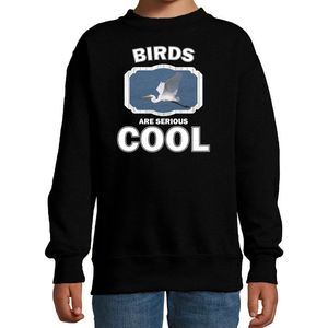 Dieren vogels sweater zwart kinderen - birds are serious cool trui jongens/ meisjes - cadeau grote zilverreiger/ vogels liefhebber - kinderkleding / kleding 170/176