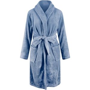 Kinderbadjas - denimblauw - kinder badjas fleece - meisjes & jongens - ochtendjas - maat 122/128