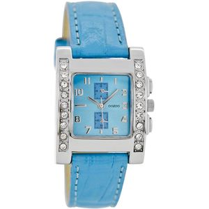 OOZOO Timepieces - Zilverkleurige horloge met blauwe leren band - C5438