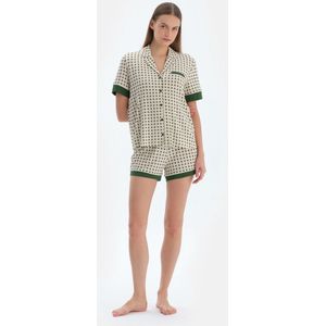 Dagi Geometrische Pyjamaset met Korte Mouwen, Overhemdkraag en Shorts met Normale Taille