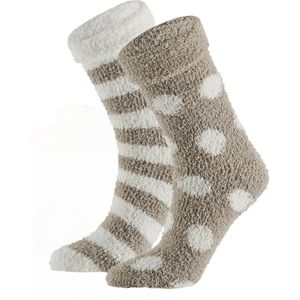 Apollo bedsokken / huissokken - kinderen - 2-pack - beige/wit - one size - Slaapsokken - Slofsokken