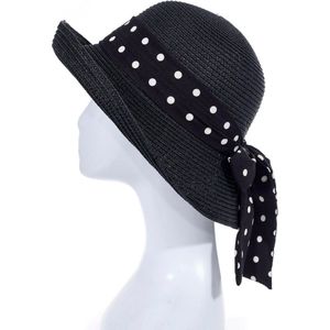 Thea Zonnehoed Dames - UV Werend - Papieren hoed - Zomerhoed heren - Met decoratief lint - 40 cm - Zwart