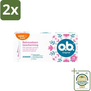 o.b. Tampons - Original Super - Gebogen Groeven - Voor Betrouwbare Bescherming - 16 Tampons - Voordeelverpakking - 2 stuks - Tampons - Menstruatiebescherming