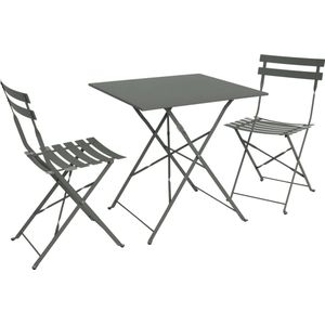 sweeek - Emilia vierkante inklapbare bistro tuinset met twee inklapbare stoelen, staal met poedercoating