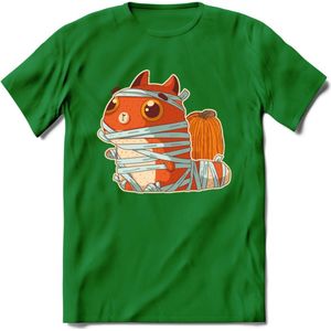 Mummy kat T-Shirt Grappig | Dieren katten halloween Kleding Kado Heren / Dames | Animal Skateboard Cadeau shirt - Donker Groen - L