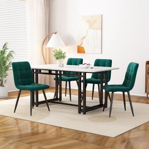 Sweiko 120x70cm zwarte eettafel met 4-stoelen set, moderne keuken eettafel set, donkergroene fluwelen eetkamer stoelen, zwart ijzeren been tafel