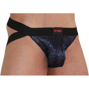BURN - 006 JOCK GLIMMEND BLAUW / ZWART XL | EROTISCHE HEREN ONDERGOED