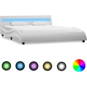 Medina Bedframe met LED kunstleer wit 140x200 cm