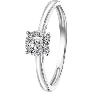 Lucardi Dames Ring met 10 diamanten 0,08ct - Ring - Cadeau - Moederdag - 14 Karaat Goud - Witgoud