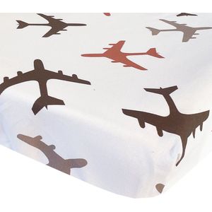 BINK Bedding Hoeslaken Planes Choco Juniorbed 70 x 150 cm - juniorbed - peuterbed - kinderkamer - vliegtuig - bruin - taupe - beige