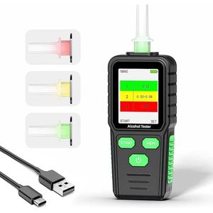 Professionele Blaastest - Blaastest Alcohol - Alcoholmeter - Alcohol Meter - Blaas Test - Snel En Nauwkeurig Resultaat - 5 Verwisselbare Mondstukken - Met LCD-scherm - USB Opladen - Inclusief Stembegeleiding - Met Gegevensopslag