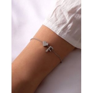 Initiaal Armband met Letter F Zilverkleurig - Naam Armband Cadeau - Geluks Armband op Kaartje - Pax Amare