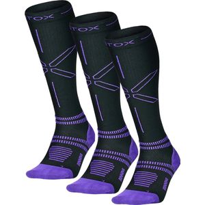 STOX Energy Socks - 3 Pack Hardloopsokken voor Vrouwen - Premium Compressiesokken - Kleur: Zwart/Paars - Maat: Large - 3 Paar - Voordeel