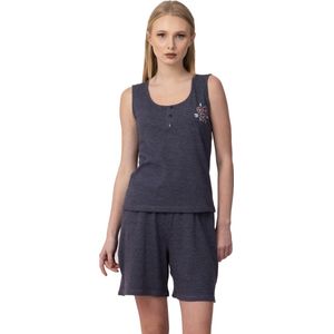 VANILLA - Bloem dames shortama - Pyjamasets - Egyptisch katoen - PJ8915 - Donkerblauw - M