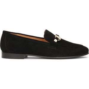 Black suede half shoes with metal embellishment