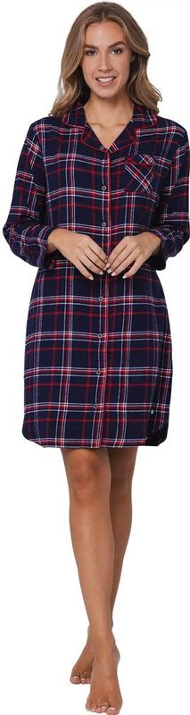 Rebelle - Aspen Ski - Nachthemd - Donkerblauw - Katoen - Flanel - Doorknoop