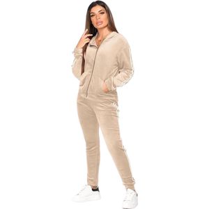 Premium Dames Trainingspak / Tracksuit / Joggingspak | Sport kleding | Beige-Wit - XL