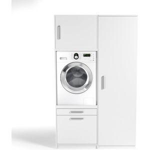 Wasophoogte® Wasmachine Kast Due 1 Laag - Wasmachine verhoger - Wasmachine ombouw / -opbouwmeubel - Multiplex - 700(D)*1276(B)*2110(H) mm - Wit