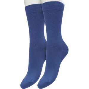 Bonnie Doon Basic Sokken Dames Blauw maat 36/42 - 2 paar - Basis Katoenen Sok - Gladde Naden - Brede Boord - Uitstekend Draagcomfort - Perfecte Pasvorm - 2-pack - Multipack - Effen - Moonlight Blue - OL834222.288