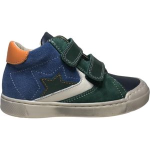 Naturino - Beeri - Mt 21 - bumper groene velco's lederen hoge sneakers - navy/blauw -ster