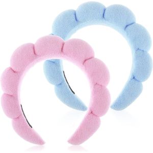 Spa-hoofdbanden voor vrouwen - Set van 2 bubbelspons hoofdbanden voor gezichtswassen, make-up verwijderen en huidverzorging