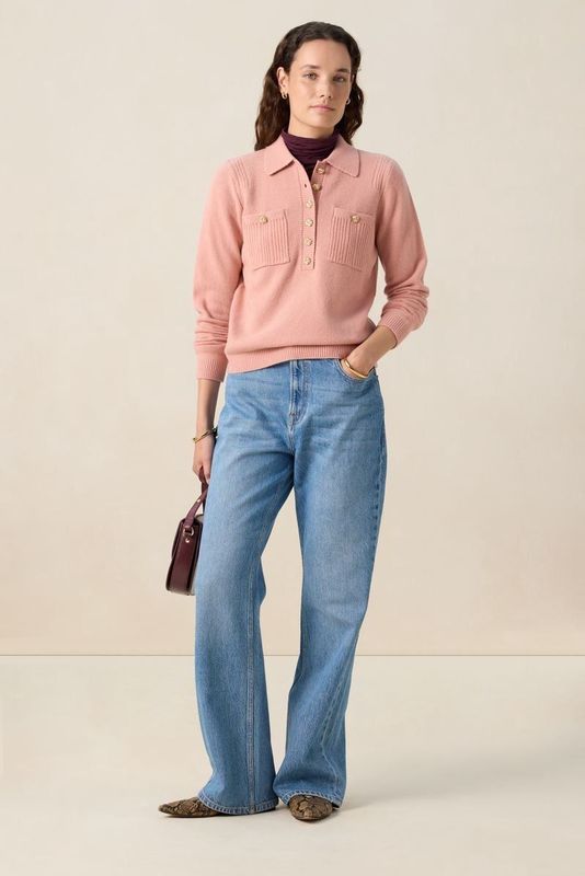 Sissy-Boy - Oudroze Polo Trui - Lange Mouwen - Regular Fit