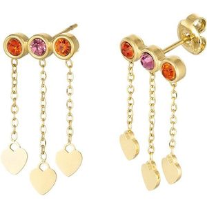 Oorbellen hartjes & steentjes - goud/roze/oranje