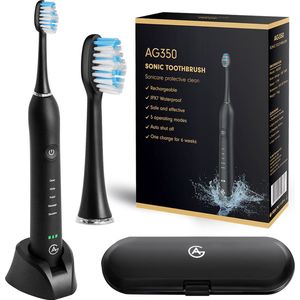 AG350V2 Elektrische Tandenborstel - SonischeTandenborstels - Elektrische Tandenborstels - Accuduur 60 dagen - Inclusief Reisetui & Extra Opzetborstel - Voor Gevoelig Tandvlees - 5 Standen - Witte Tanden- Batterij Indicator- Vervangbare Opzetborstels
