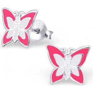 Aramat jewels ® - 925 sterling zilveren oorbellen vlinder roze en wit