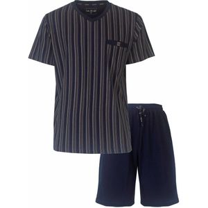 MEQ Heren Shortama - Pyjama Set - 100% Katoen - Gestreept Blauw - Maat S