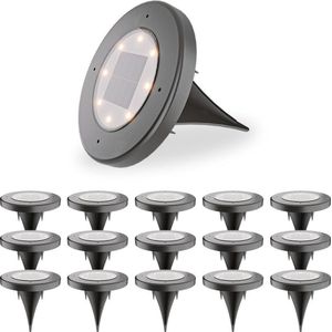 HOFTRONIC - 16x Ellis Solar Grondspots Buiten Zwart - 8 LEDs - IP65 waterdicht - Solar tuinverlichting - Incl. Schemerschakelaar - tuinspot zonneenergie