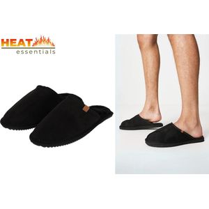 Heat Essentials Suede Pantoffels Heren - Zwart - Maat 41/42 - Instap Sloffen Heren - Spaanse Sloffen - Antislip