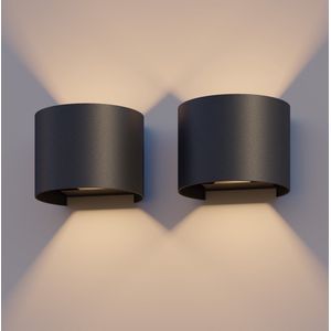 Calex LED Wandlamp Verona - 2 Stuks - Oval - Zwart - LED Up & Down - Verstelbare Stralingshoek - 7W - Tuinverlichting - Modern Design - Warm Wit Licht - Voor Binnen en Buiten