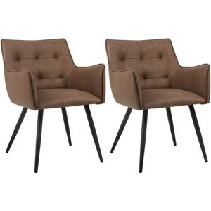 J&R Eetkamerstoel - Set van 2 stoelen - Eetkamer stoel - Eettafel stoel - Fauteuil - PU leer - Zwarte Poot - Bruin