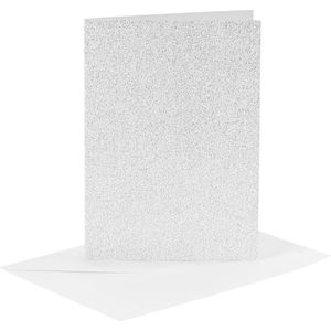 Kaarten en enveloppen, afmeting kaart 10,5x15 cm, afmeting envelop 11,5x16,5 cm, glitter, 120+250 gr, zilver, 4 set/ 1 doos