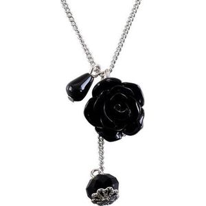 Behave Korte ketting metaal 42 cm lengte, hanger bloem + 7,5 cm verlengketting
